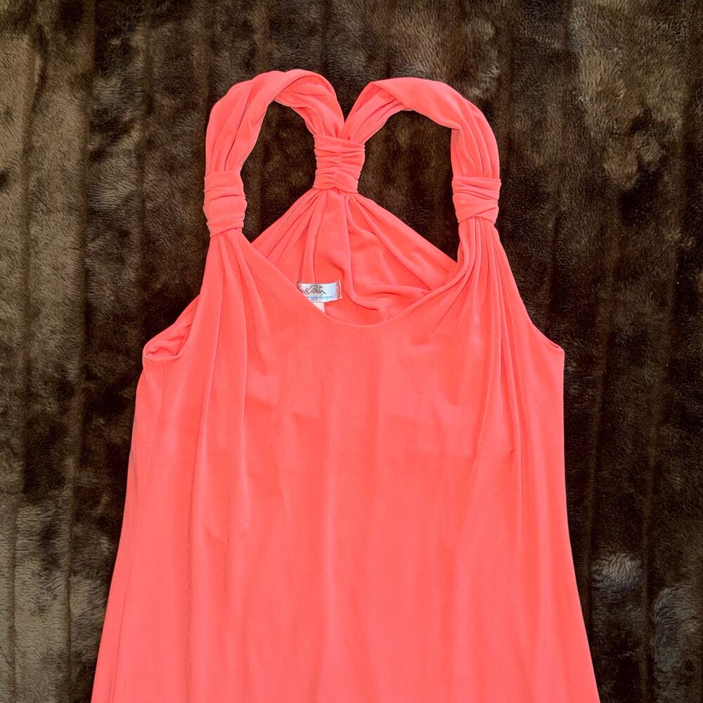 Ivy & Blu‎ Maggy Boutique 6 Tangerine Stretch Knit Halter Dress Bunched Straps - Picture 2 of 11